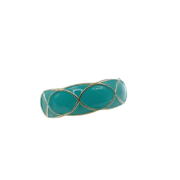 Vintage Turquoise & Gold Tone Enamel Bangle Bracelet - Picture 3 of 4